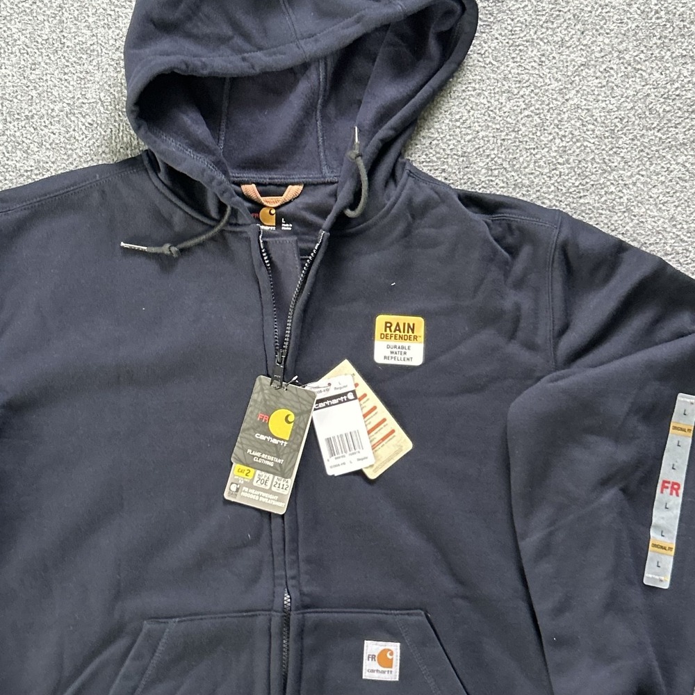 Carhartt Hoodie Mens Large Blue FR Flame Resistant Rain Defender Fleece Full Zip